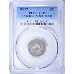 1883/2 SHIELD NICKEL, PCGS XF-45 KEY DATE