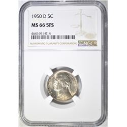 1950 D JEFFERSON NICKEL NGC MS-66 FS
