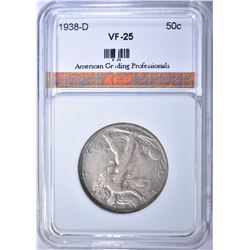 1938-D WALKING LIBERTY HALF DOLLAR, ACG VF