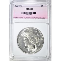 1924-S PEACE DOLLAR, PNA CH/ GEM BU