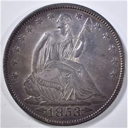 1853 ARROWS & RAYS SEATED HALF DOLLAR CH BU