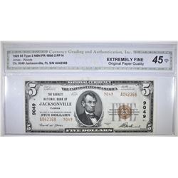 1929 TYPE 2 $5 NATIONAL CURRENCY CGA XF OPQ