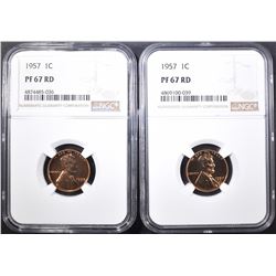 2-1957 LINCOLN CENTS, NGC PF-67 RED