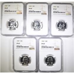 5-1957 WASHINGTON QUARTERS, NGC PF-67
