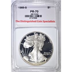 1989-S SILVER EAGLE, TDCS PERFECT GEM PROOF DCAM