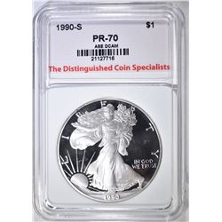 1990-S SILVER EAGLE, TDCS PERFECT GEM PROOF DCAM