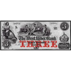 1800's $3 The West River Bank Jamaica, VT Obsolete Bank Note