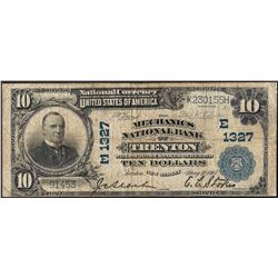 1902 $10 National Bank of Trenton, NJ CH#1327 National Currency Note