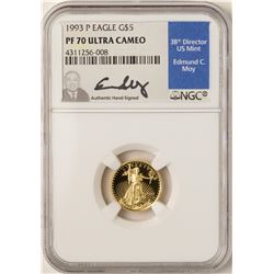 1993-P $5 American Gold Eagle Proof Coin NGC PF70 W/Edmund C. Moy Signature