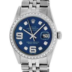 Rolex Mens Stainless Steel Blue Diamond 36MM Datejust Wristwatch