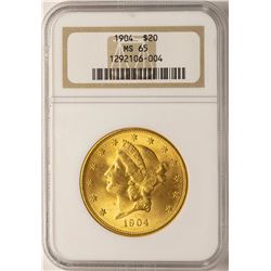 1904 $20 Liberty Head Double Eagle Gold Coin NGC MS65