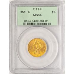 1901-S $5 Liberty Head Half Eagle Gold Coin PCGS MS64 Old Green Holder