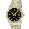 Image 2 : Rolex Mens Two Tone 14K Black Diamond Pyramid Bezel Datejust Wristwatch