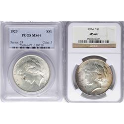 Lot of 1923 & 1924 $1 Peace Silver Dollar Coins PCGS/NGC MS64