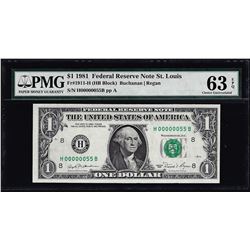 1981 $1 Federal Reserve Note St Louis PMG Choice Uncirculated 63EPQ Low Serial N