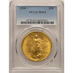 1920 $20 St. Gaudens Double Eagle Gold Coin PCGS MS63