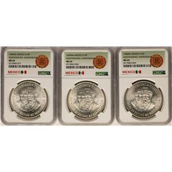 Lot of (3) 1960Mo Mexico 10 Pesos Independence Anniversary Silver Coins NGC MS64