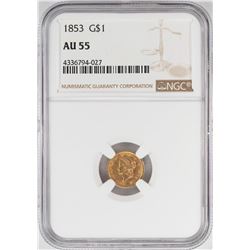 1853 $1 Indian Princess Head Gold Dollar Coin NGC AU55