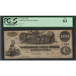 1862 $100 Confederate States of America Note T-39 PCGS New 61