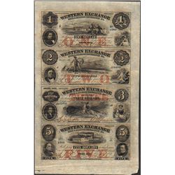 Uncut Sheet of 1857 Western Exchange Fire & Marine Insurance Co. Obsolete Notes