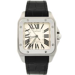 Cartier Mens Santos 100 Stainless Steel 41x51mm Silver Roman Dial Watch