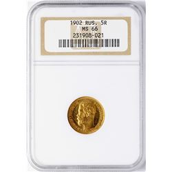 1902 Russia 5 Roubles Gold Coin NGC MS66