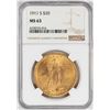 Image 1 : 1911-S $20 St. Gaudens Double Eagle Gold Coin NGC MS63