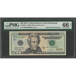 2013 $20 Federal Reserve Note Richmond Radar Serial Number PMG Gem Uncirculated