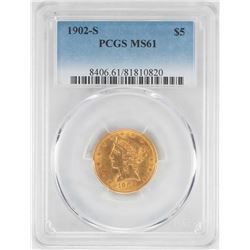 1902-S $5 Liberty Head Half Eagle Gold Coin PCGS MS61