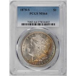 1878-S $1 Morgan Silver Dollar Coin PCGS MS64 Amazing Toning