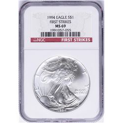 1994 $1 American Silver Eagle Coin NGC MS69 First Strikes