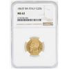 1863-T Italy 20 Lira BN Victor Emanuel Gold Coin NGC MS62