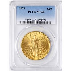 1924 $20 St. Gaudens Double Eagle Gold Coin PCGS MS64