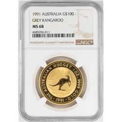 1991 $100 Australia Grey Kangaroo Gold Coin NGC MS68