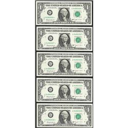 Lot of (5) Consecutive 1963B $1 Federal Reserve BARR STAR Notes