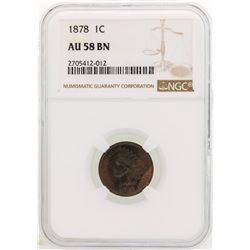 1878 Indian Head Cent Coin NGC AU58 BN