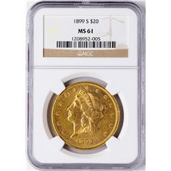 1899-S $20 Liberty Head Double Eagle Gold Coin NGC MS61