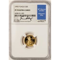 1993-P $5 American Gold Eagle Proof Coin NGC PF70 W/Edmund C. Moy Signature