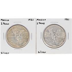 Lot of (2) 1921 Mexico 2 Pesos Silver Coins