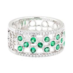 18KT White Gold 0.57 ctw Emerald and Diamond Band