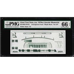 Giori Test Note Lincoln Memorial PMG Gem Uncirculated 66EPQ