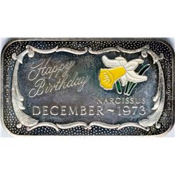 December 1973 Happy Birthday Enamel Silver Art Bar