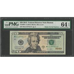 2013 $20 Federal Reserve Note Radar Serial Number PMG Choice Uncirculated 64EPQ