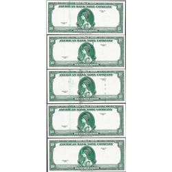 Lot of (5) Different 1929 Ten Unit American Bank Note Company Test Notes