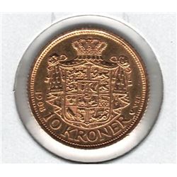 1908 Denmark 10 Kroner Gold