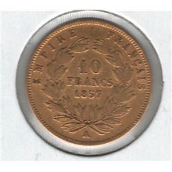 1857-A France 10 Franc Gold