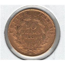 1862-A France 10 Franc Gold