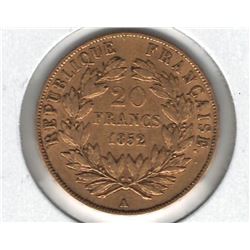1852-A France 20 Franc Gold