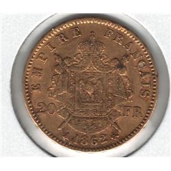 1862-A France 20 Franc Gold