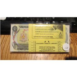 100 Canada 1 Dollar Bank Note Bundle